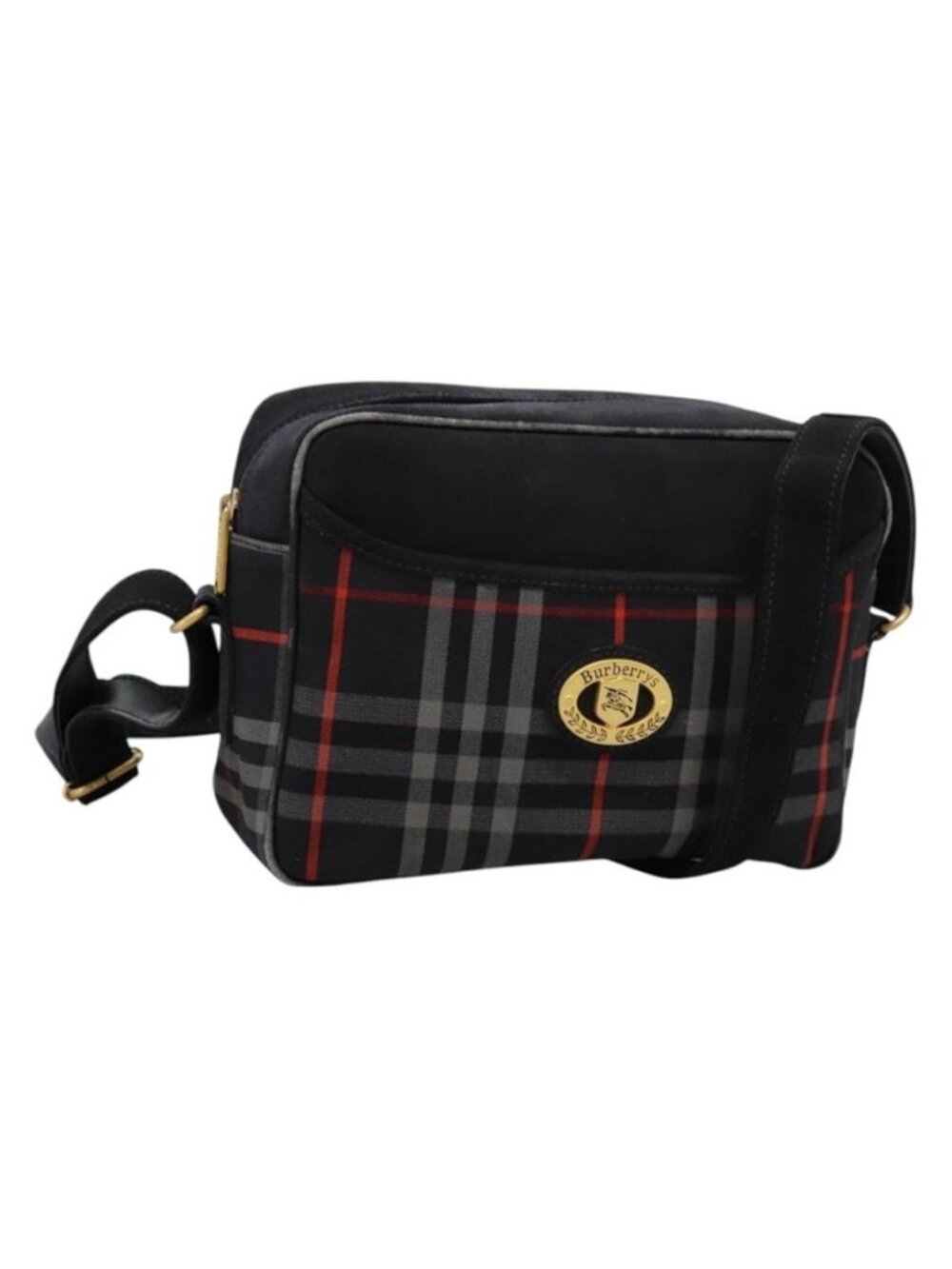 Authentic Burberrys Nova Check Shoulder Bag Canvas Navy Gold